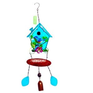 True Living Turquoise Welcome Bird House Windchime